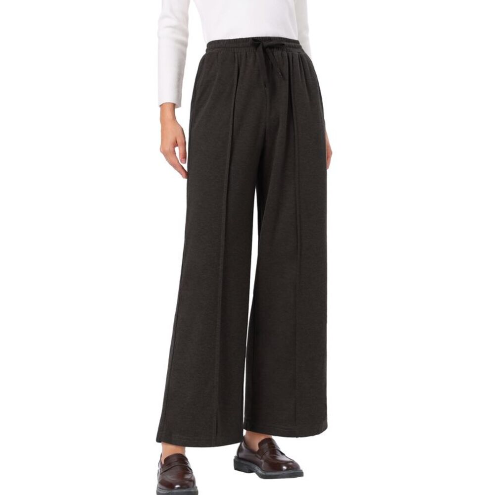 Women's Elastic Waist Straight Palazzo Pants Wide Leg Pants Dark Coffee